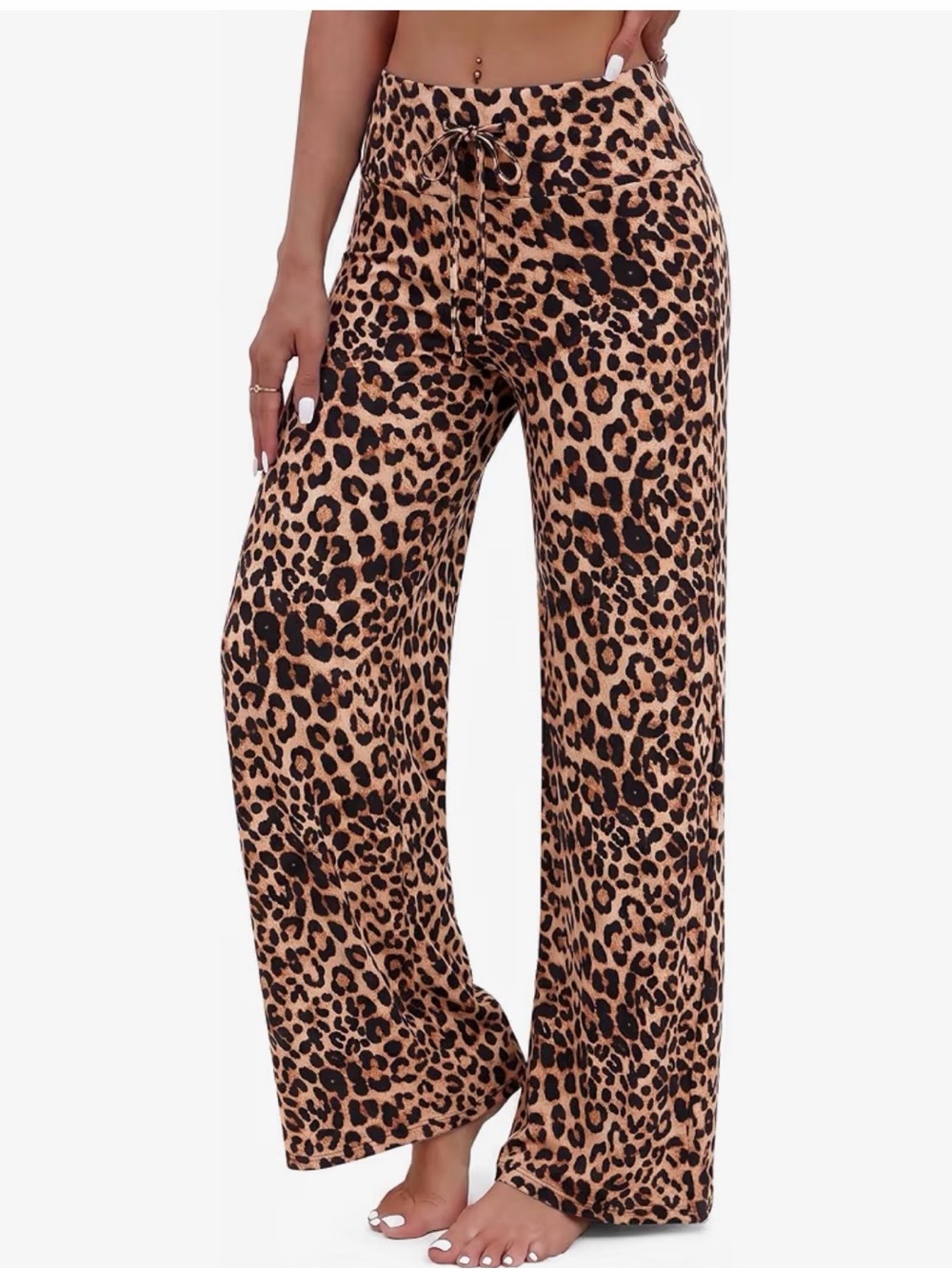 Leopard-Print Wide Leg Pants in Brown/Black